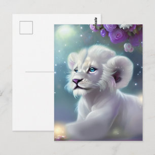 White Baby Lion Cub Fantasy Briefkaart
