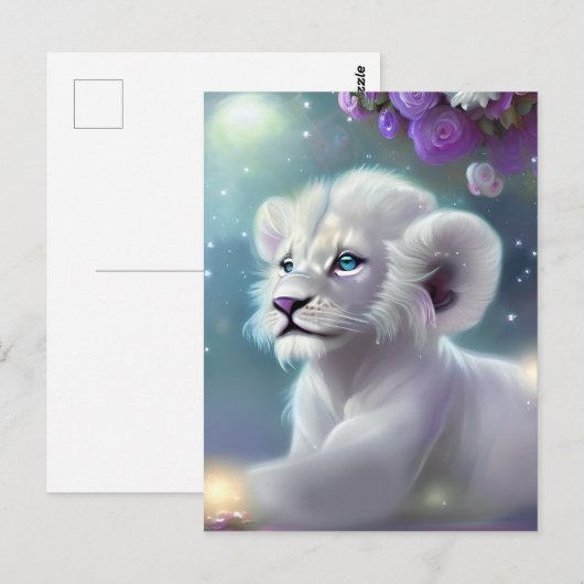White Baby Lion Cub Fantasy Briefkaart (Voorkant / Achterkant)