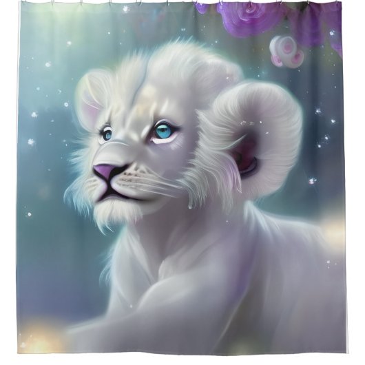 White Baby Lion Cub Fantasy Douchegordijn (Voorkant)