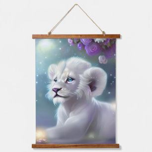 White Baby Lion Cub Fantasy Hangend Wandkleed
