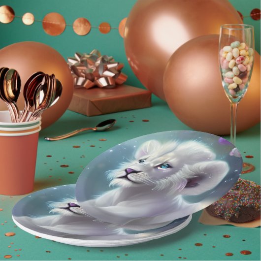 White Baby Lion Cub Fantasy Papieren Bordje (Multi)