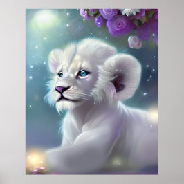 White Baby Lion Cub Fantasy Poster