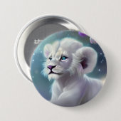 White Baby Lion Cub Fantasy Ronde Button 7,6 Cm (Voorkant /achterkant)