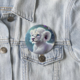 White Baby Lion Cub Fantasy Ronde Button 7,6 Cm