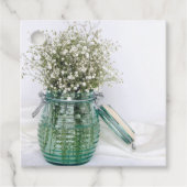 White Babys Breath Flowers in Blue Jar Wedding Bedankjes Labels (Voorkant)