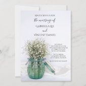 White Babys Breath Flowers in Blue Jar Wedding Kaart (Voorkant)