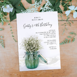 White Babys Breath in Blue Jar Birthday Party Kaart