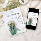 White Babys Breath in Blue Jar Birthday Party Kaart