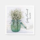 White Baby's Breath in Blue Jar Vase Wedding Servet (Voorkant)