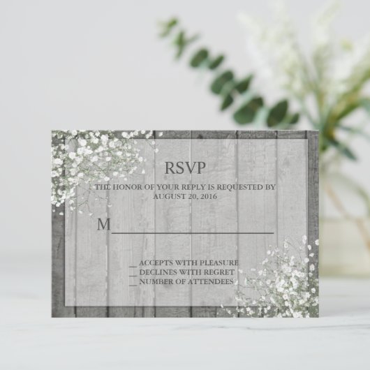 White Baby's Breath Rustic RSVP (Staand voorkant)