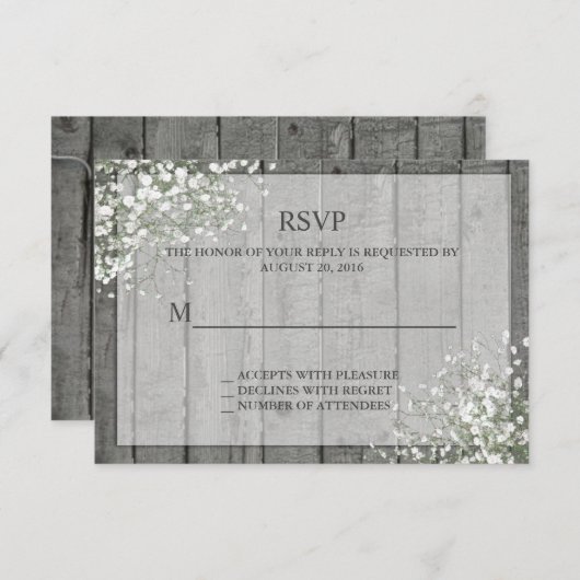 White Baby's Breath Rustic RSVP (Voorkant / Achterkant)