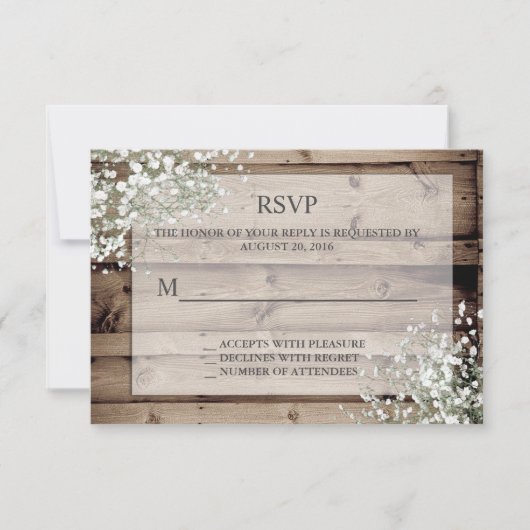 White Baby's Breath Rustic RSVP (Voorkant)