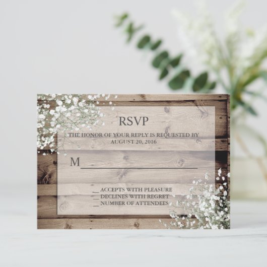 White Baby's Breath Rustic RSVP (Staand voorkant)