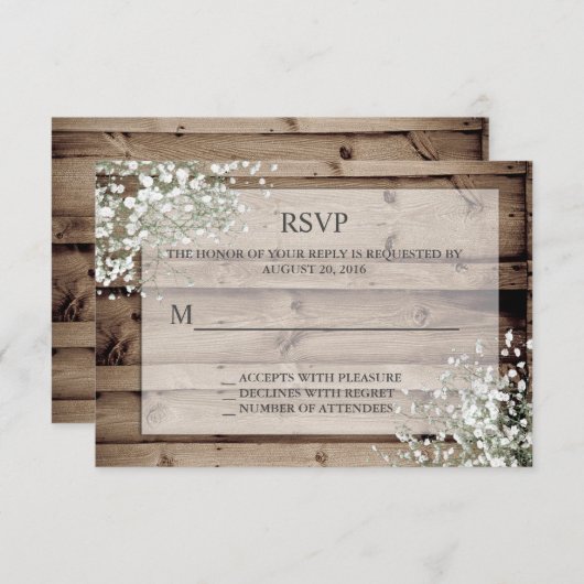 White Baby's Breath Rustic RSVP (Voorkant / Achterkant)