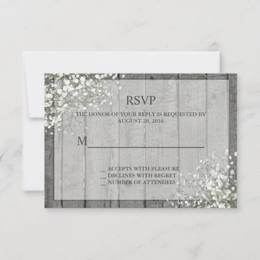 White Baby's Breath Rustic RSVP Kaartje (Voorkant)