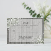 White Baby's Breath Rustic RSVP Kaartje (Staand voorkant)