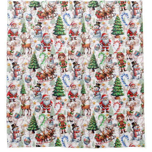 White Background Christmas Decorative Pattern Douchegordijn (Voorkant)