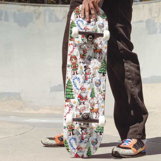 White Background Christmas Decorative Pattern Persoonlijk Skateboard