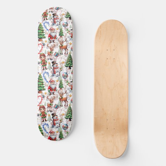 White Background Christmas Decorative Pattern Persoonlijk Skateboard (Voorkant)