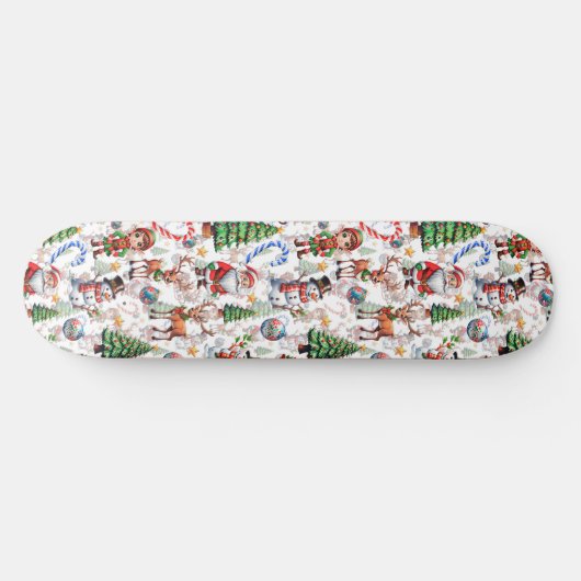 White Background Christmas Decorative Pattern Persoonlijk Skateboard (Horizontaal)