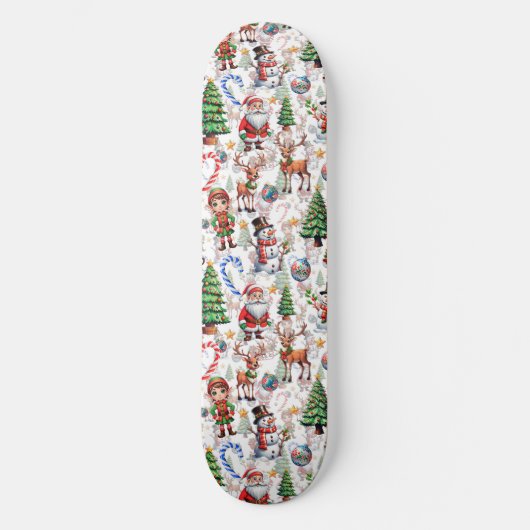 White Background Christmas Decorative Pattern Persoonlijk Skateboard (Voorkant)