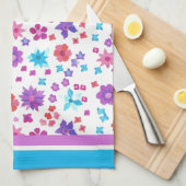 White Background Flower-Power Kitchen Towel Theedoek (Quarter Fold)
