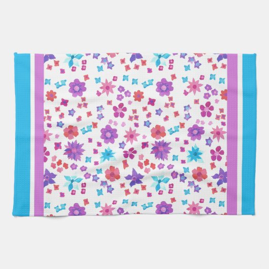 White Background Flower-Power Kitchen Towel Theedoek (Horizontaal)