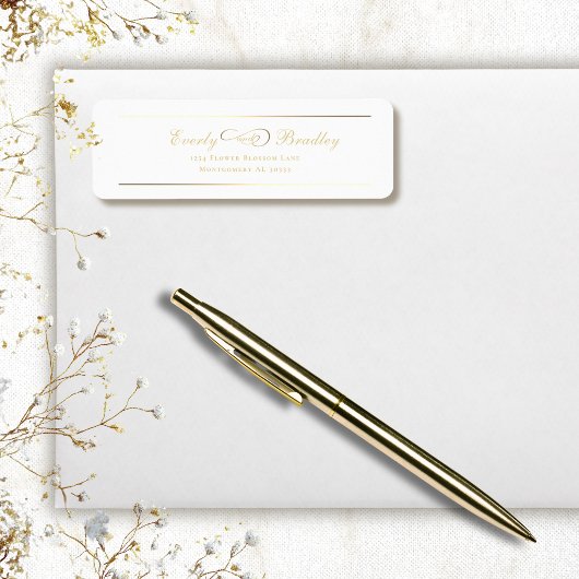 White Background Gold Script Elegant Address Etiket