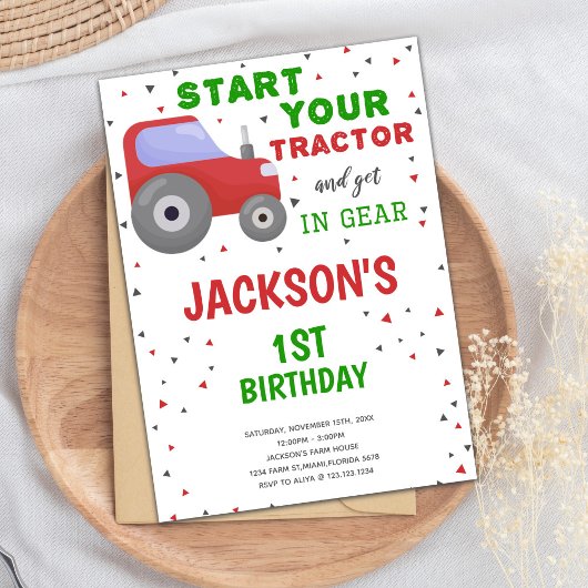 White background Tractor Birthday-uitnodigingen Kaart