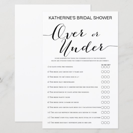 White Background Vrijgezellenfeest Game PRINTED (Voorkant / Achterkant)