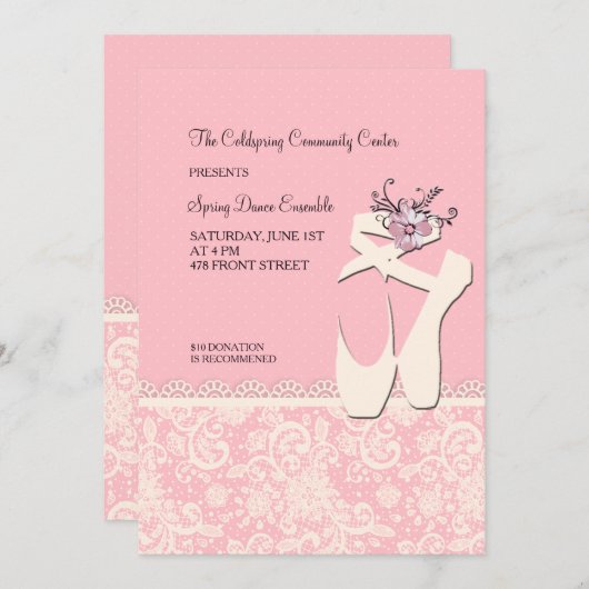 White Ballet Shoes Invitation Kaart (Voorkant / Achterkant)