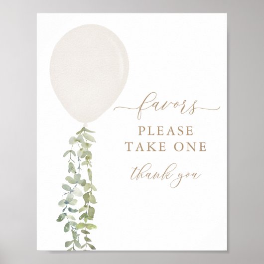 White Balloon Baby shower Favors Sign Poster (Voorkant)
