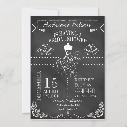 White Banner Chalkboard Bridal Shower Invitation Kaart (Voorkant)
