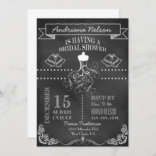 White Banner Chalkboard Bridal Shower Invitation Kaart (Voorkant / Achterkant)