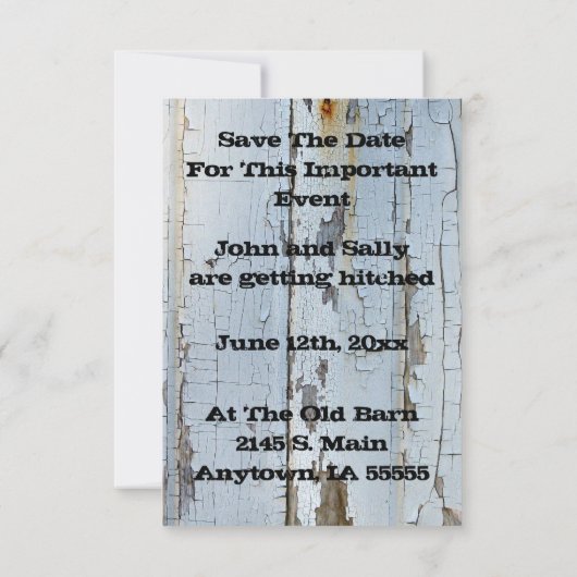 White Barn Wood Rustic Save the Date (Achterkant)