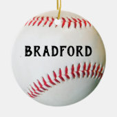 White Baseball met gepersonaliseerde naam of tekst Keramisch Ornament (Voorkant)