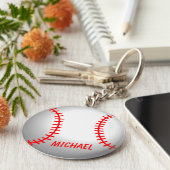 White Baseball Red Stitching Sleutelhanger (Zijkant)