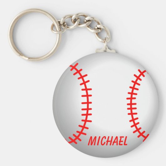 White Baseball Red Stitching Sleutelhanger (Voorkant)
