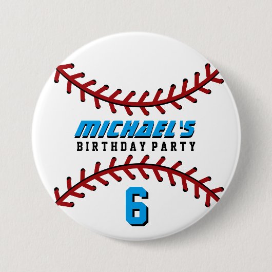 White Baseball Sports Birthday Party Button Pin (Voorkant)