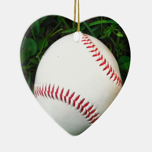 White Baseball with Red Stitching Keramisch Ornament (Rechts)
