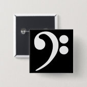 White Bass Clef Vierkante Button 5,1 Cm (Voorkant /achterkant)