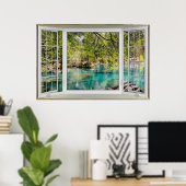 White Bay Window Illusion Calming Lake Poster (Thuiskantoor)