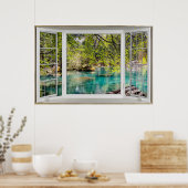 White Bay Window Illusion Calming Lake Poster (Keuken)
