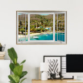 White Bay Window Illusion Caribbean Poster (Thuiskantoor)