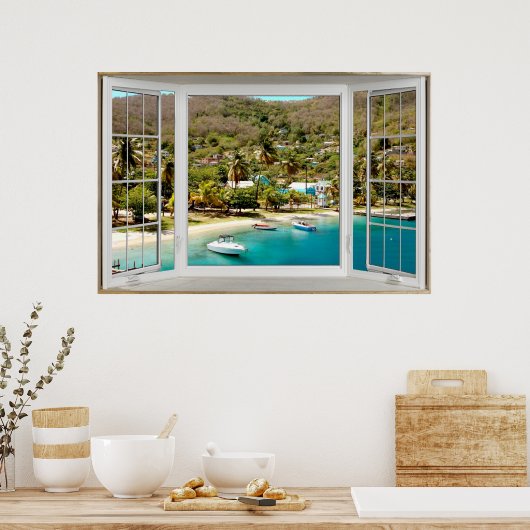 White Bay Window Illusion Caribbean Poster (Keuken)
