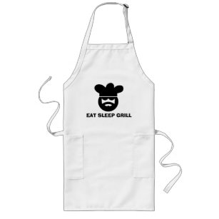 White BBQ apron for men   Eat Sleep Grill Lang Schort