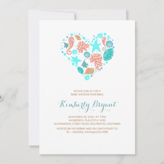 White Beach Heart Nautical Coastal Baby shower Kaart (Voorkant)
