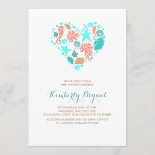 White Beach Heart Nautical Coastal Baby shower Kaart