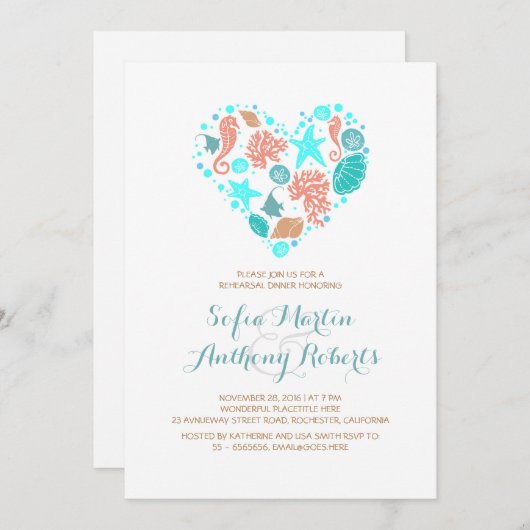 White Beach Heart Nautische repetitie diner Kaart (Voorkant / Achterkant)