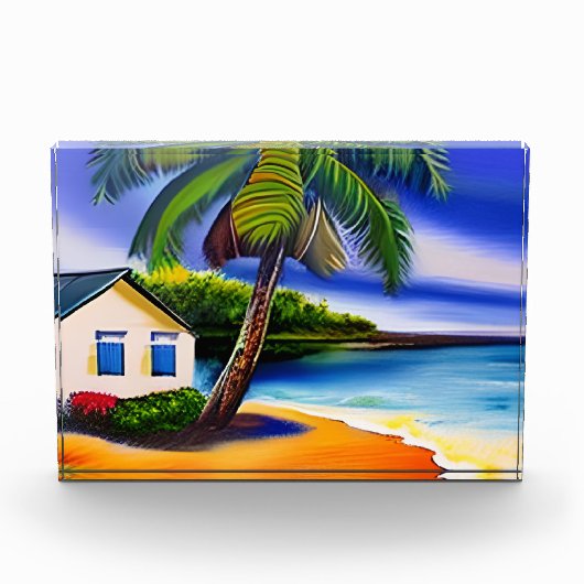 White Beach House en blauw water Fotoblokken (Voorkant)